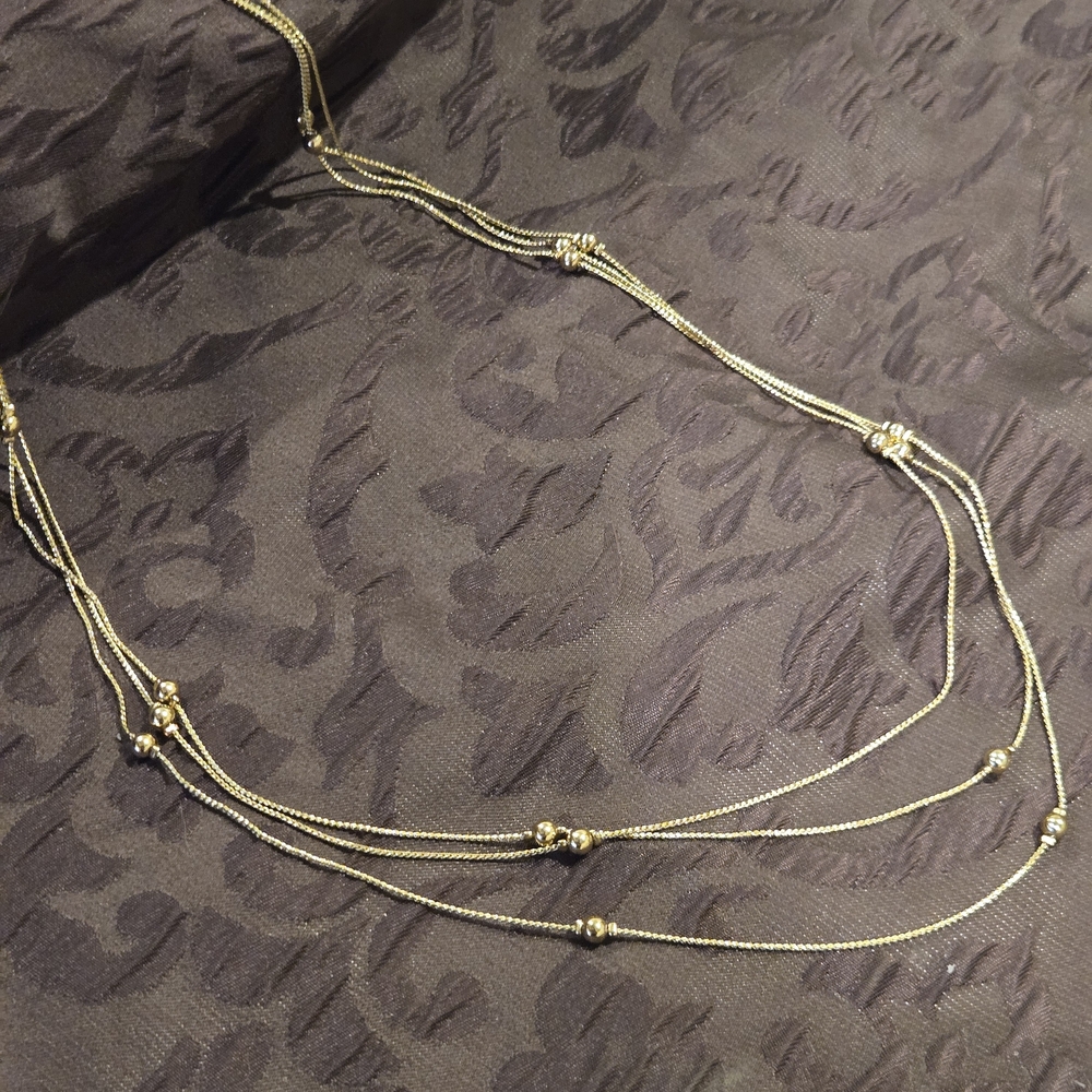 Liz Claiborne Womens Gold Tone Necklace. Long, Chained And Beaded. Signed. - Picture 3 of 6